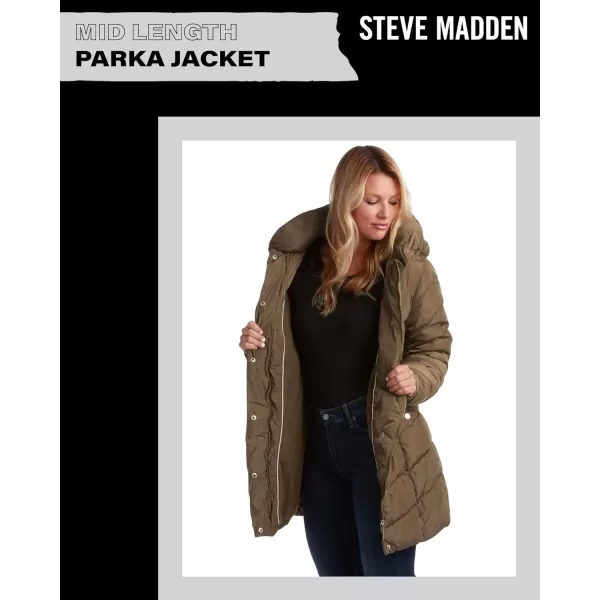 imageSteve Madden Womens Long Chevron Quilted Outerwear JacketOlive