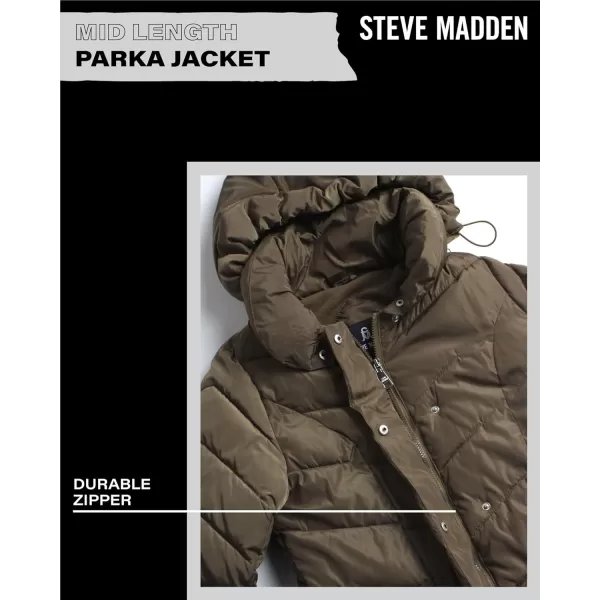 imageSteve Madden Womens Long Chevron Quilted Outerwear JacketOlive