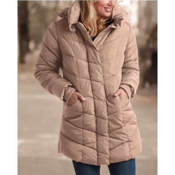 imageSteve Madden Womens Long Chevron Quilted Outerwear JacketTan