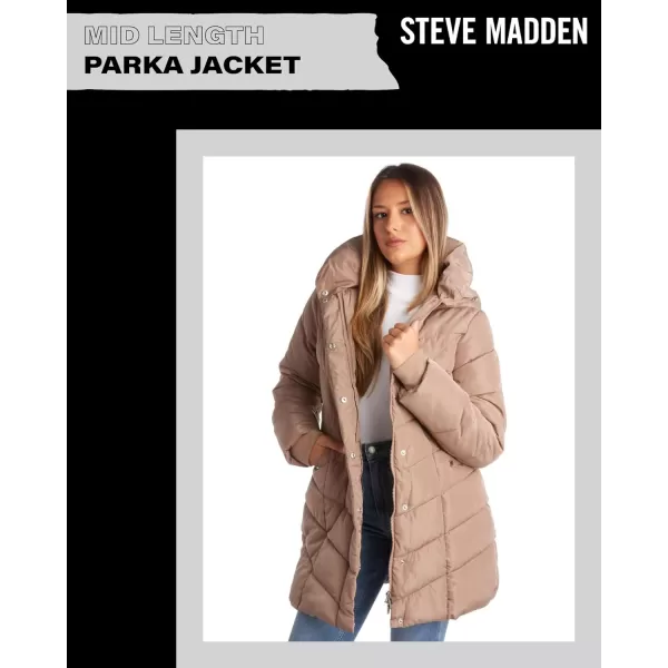 imageSteve Madden Womens Long Chevron Quilted Outerwear JacketTan