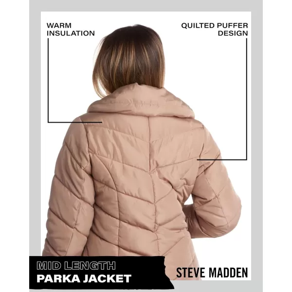 imageSteve Madden Womens Long Chevron Quilted Outerwear JacketTan