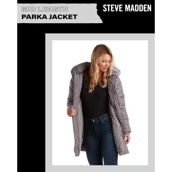 imageSteve Madden Womens Long Chevron Quilted Outerwear JacketTitanium