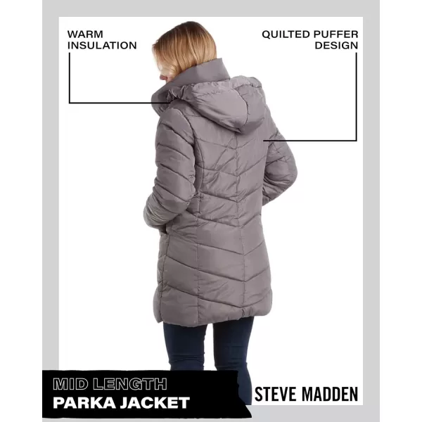 imageSteve Madden Womens Long Chevron Quilted Outerwear JacketTitanium