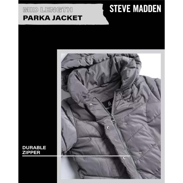imageSteve Madden Womens Long Chevron Quilted Outerwear JacketTitanium