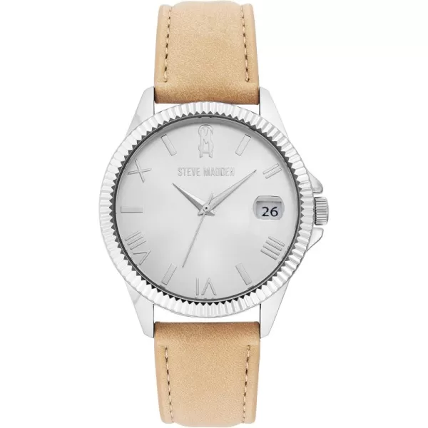 imageSteve Madden Unisex Date Function Strap WatchTanSilver