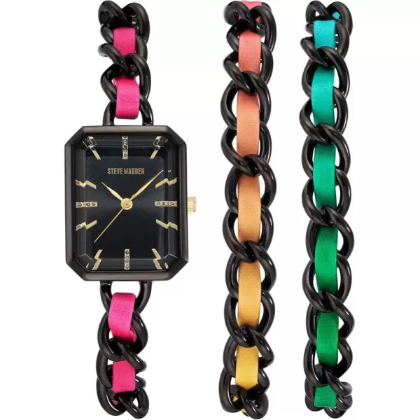 imageSteve Madden Womens Chain Watch and Bracelet SetMulticoloredBlack