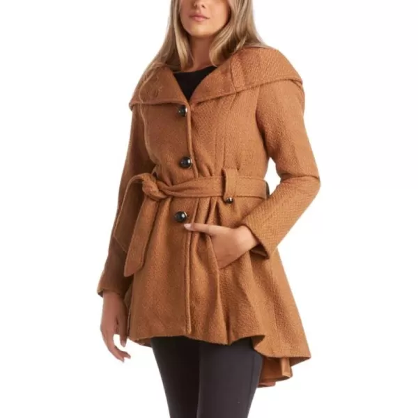 imageSteve Madden Womens Coat  Single Breasted Wool Peacoat with Oversized Hood Tie Belt  Lightweight Jacket for Women SXLCamel