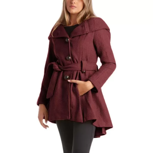 imageSteve Madden Womens Coat  Single Breasted Wool Peacoat with Oversized Hood Tie Belt  Lightweight Jacket for Women SXLMerlot