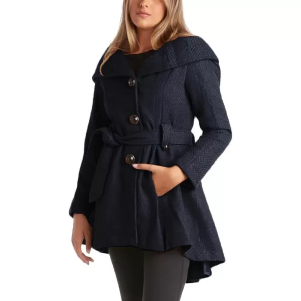 imageSteve Madden Womens Coat  Single Breasted Wool Peacoat with Oversized Hood Tie Belt  Lightweight Jacket for Women SXLNavy