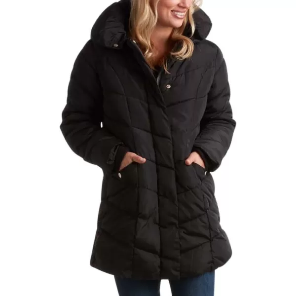 imageSteve Madden Womens Long Chevron Quilted Outerwear JacketBlack