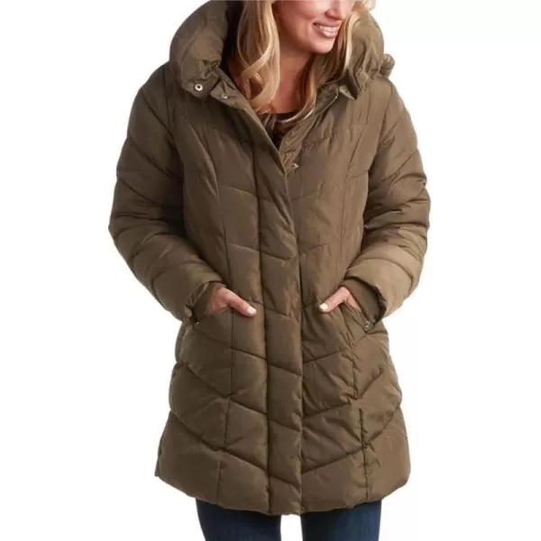 imageSteve Madden Womens Long Chevron Quilted Outerwear JacketOlive