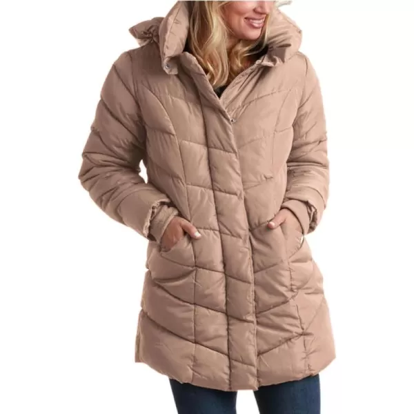 imageSteve Madden Womens Long Chevron Quilted Outerwear JacketTan
