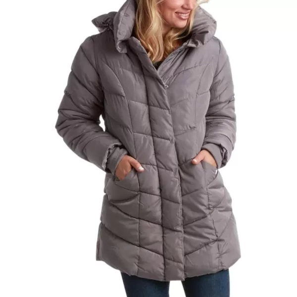 imageSteve Madden Womens Long Chevron Quilted Outerwear JacketTitanium