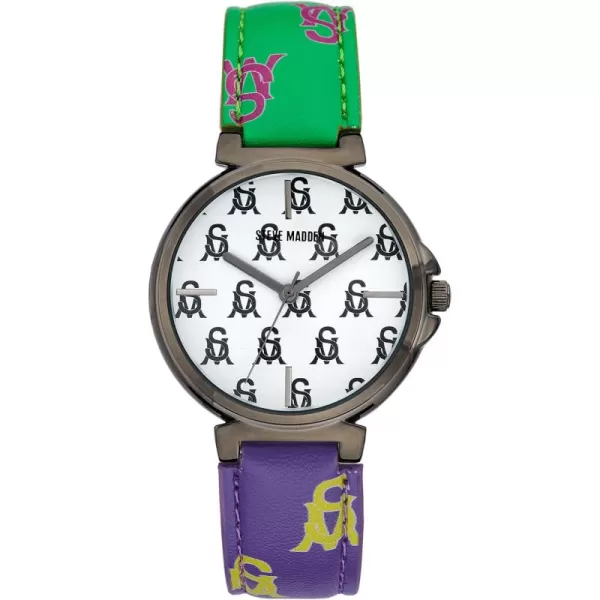 imageSteve Madden Womens Strap WatchPurpleGreenGunmetal Grey