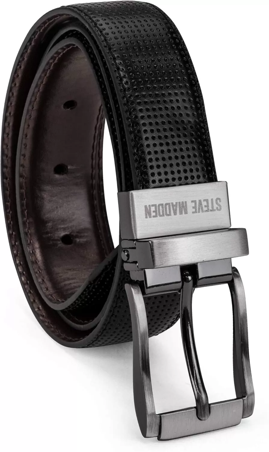 imageSteve Madden Boys Big Reversible Belt for KidsBlackBrownPerforated