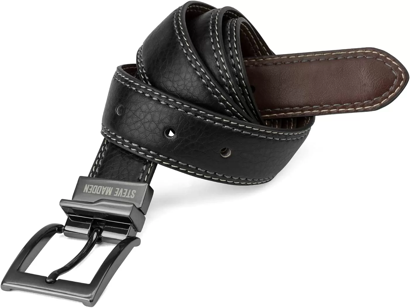 imageSteve Madden Mens Dress Casual Every Day Leather BeltBlackBrown Double Stitch