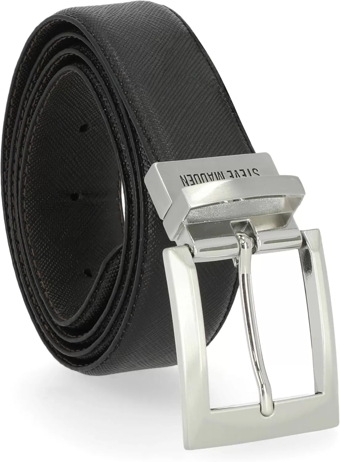 imageSteve Madden Mens Dress Casual Every Day Leather BeltBlackBrown Reversible  Saffiano