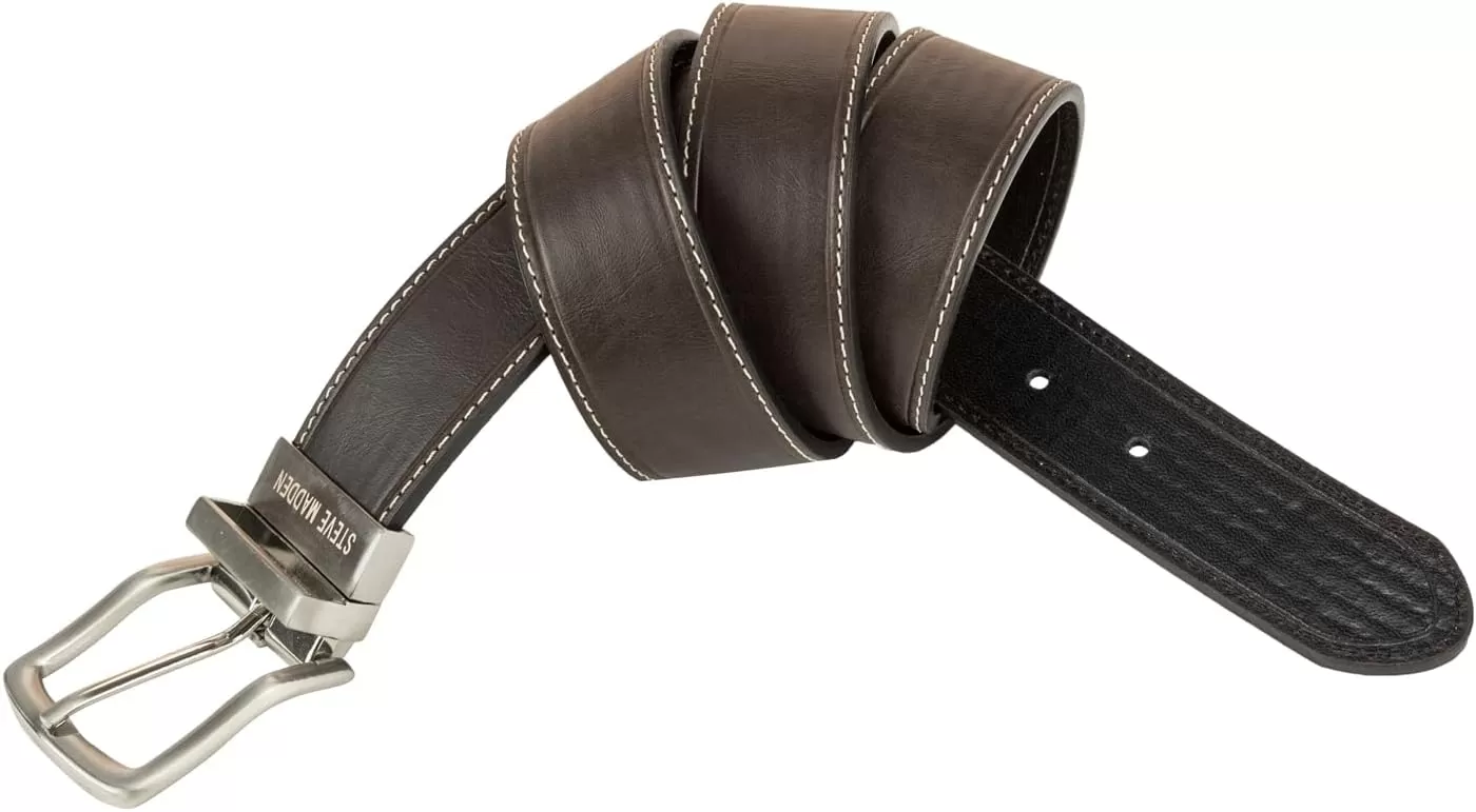 imageSteve Madden Mens Dress Casual Every Day Leather BeltBrownBlack Oil Tanned