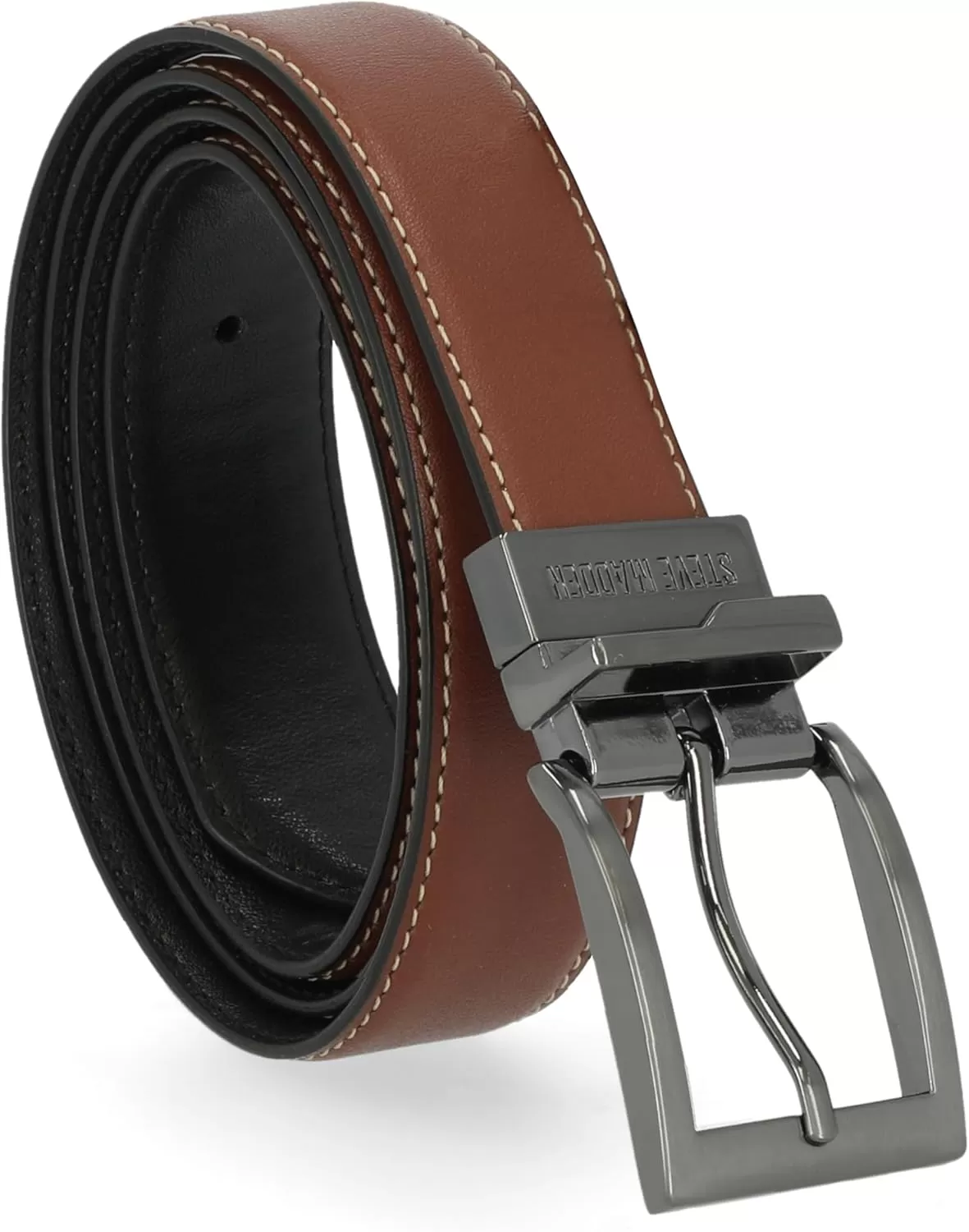 imageSteve Madden Mens Dress Casual Every Day Leather BeltCognacBlack
