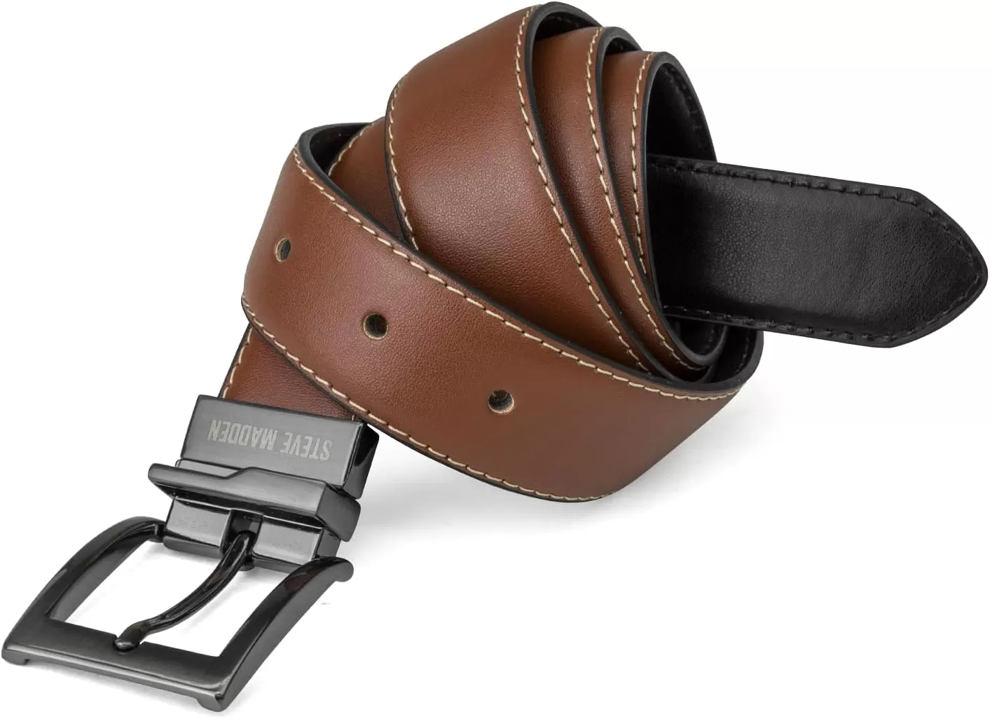 imageSteve Madden Mens Dress Casual Every Day Leather BeltCognacBlack