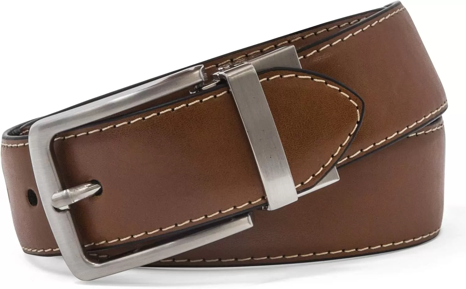 imageSteve Madden Mens Dress Casual Every Day Leather BeltCognacBlack Feather Edge