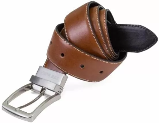 imageSteve Madden Mens Dress Casual Every Day Leather BeltCognacBlack Feather Edge