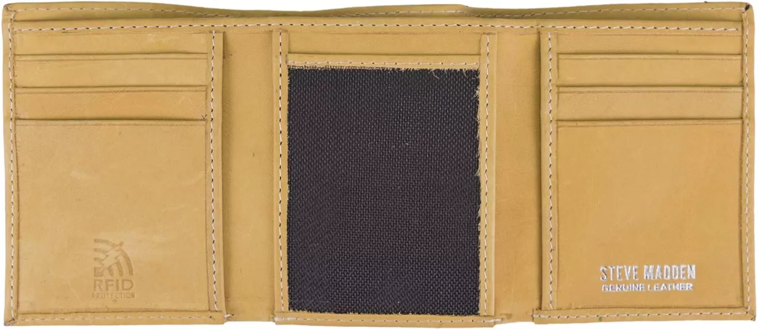 imageSteve Madden Mens RFID Leather Trifold Wallet with Id Window