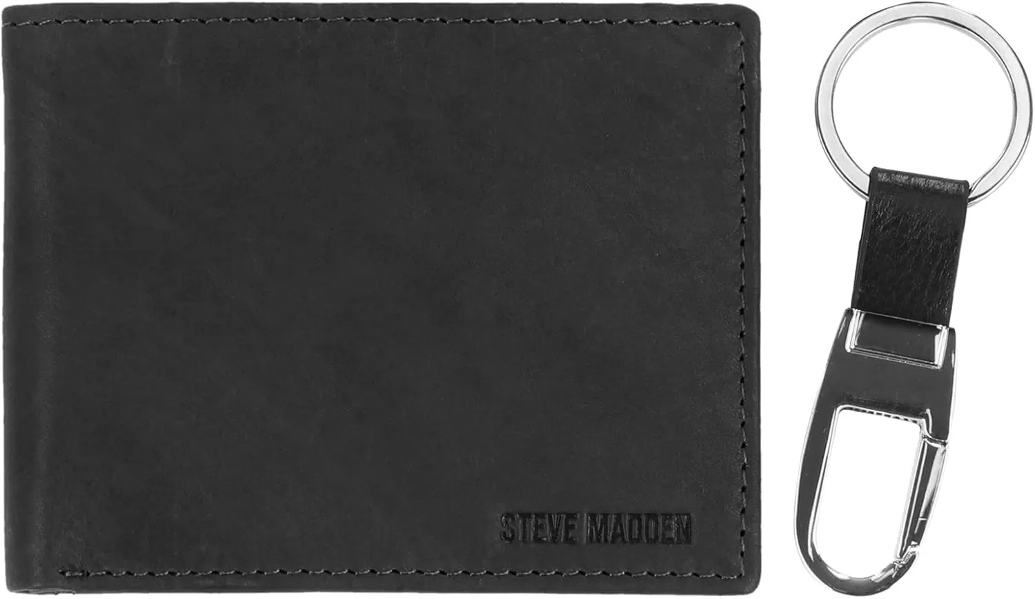 imageSteve Madden Mens RFID Leather Wallet Gift Set with Key FobBlack 2
