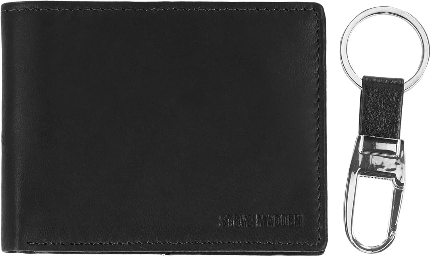 imageSteve Madden Mens RFID Leather Wallet Gift Set with Key FobBlack
