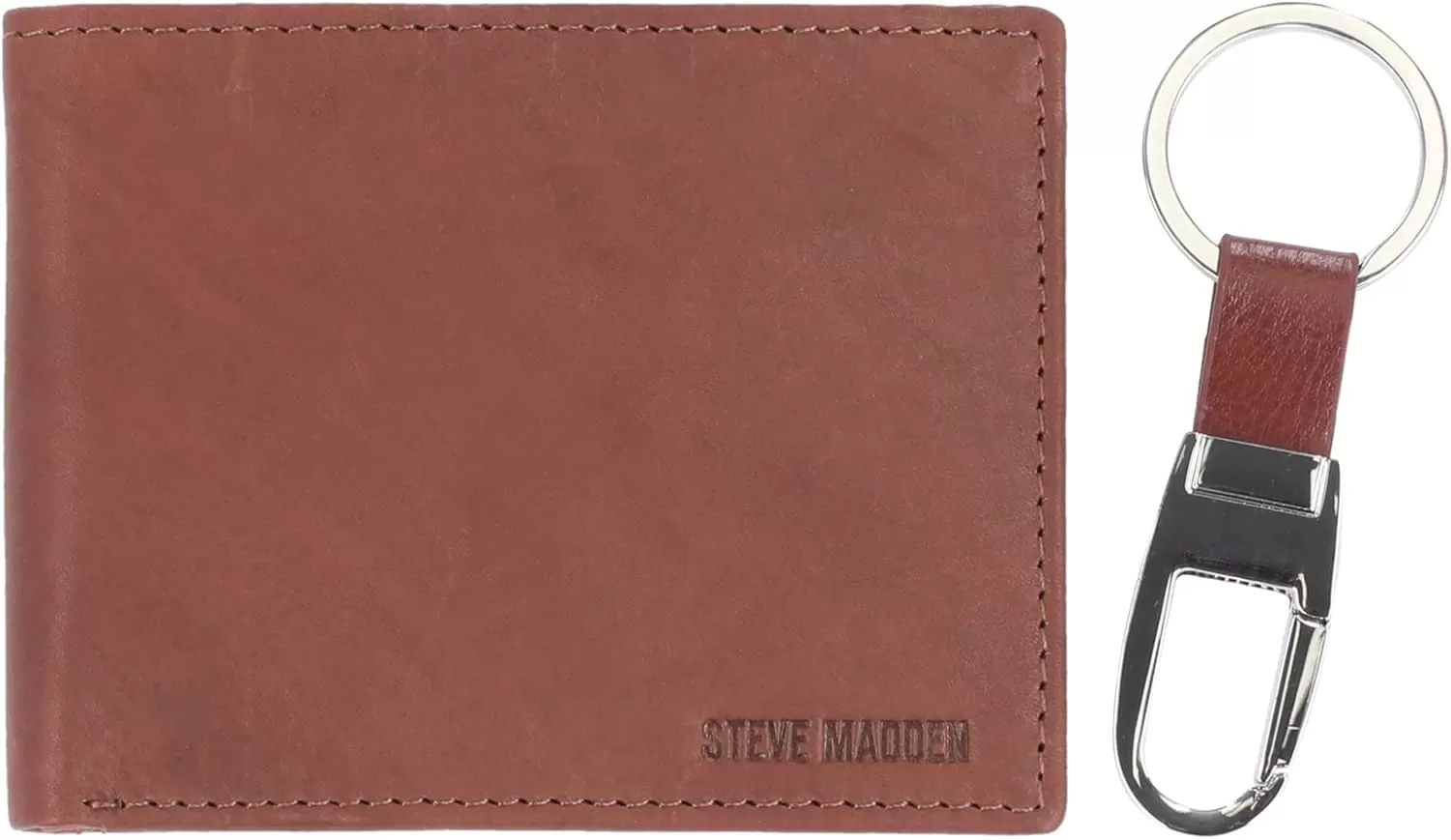 imageSteve Madden Mens RFID Leather Wallet Gift Set with Key FobBrown 2
