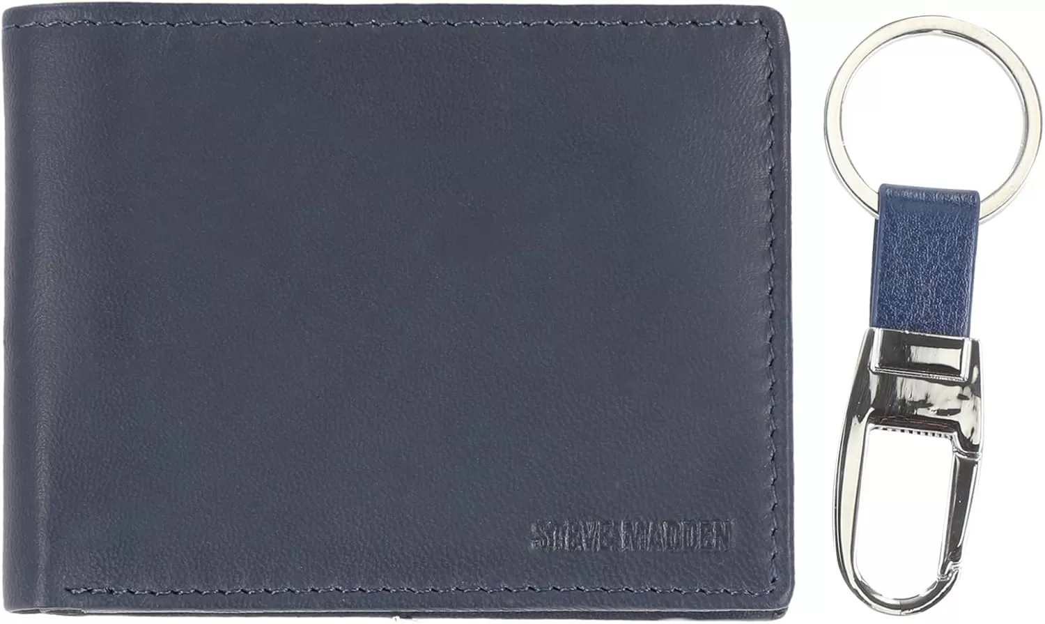 imageSteve Madden Mens RFID Leather Wallet Gift Set with Key FobNavy