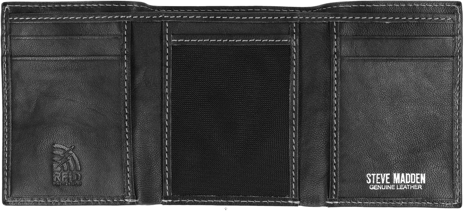 imageSteve Madden Mens RFID Trifold Wallet with Id WindowBlack Antique