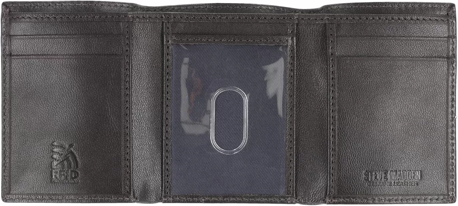 imageSteve Madden Mens RFID Trifold Wallet with Id WindowBrown