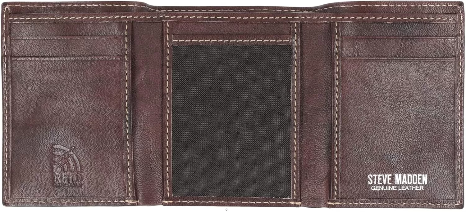 imageSteve Madden Mens RFID Trifold Wallet with Id WindowBrown Antique