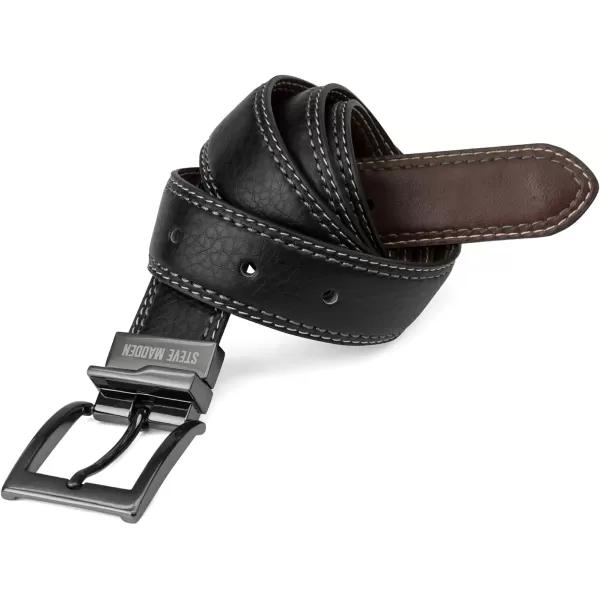 imageSteve Madden Mens Dress Casual Every Day Leather BeltBlackBrown Double Stitch