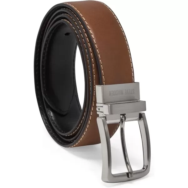 imageSteve Madden Mens Dress Casual Every Day Leather BeltCognacBlack Feather Edge