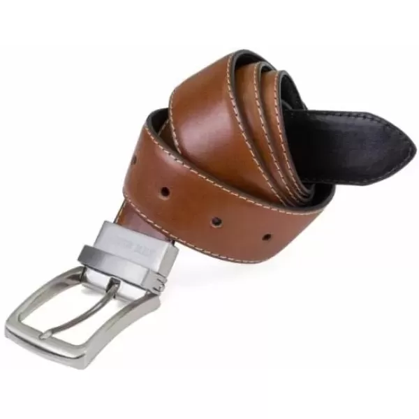 imageSteve Madden Mens Dress Casual Every Day Leather BeltCognacBlack Feather Edge