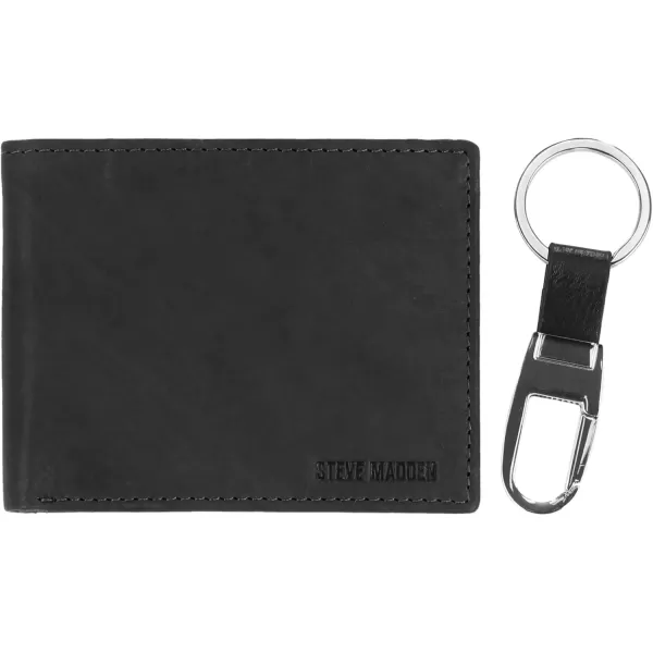 imageSteve Madden Mens RFID Leather Wallet Gift Set with Key FobBlack 2