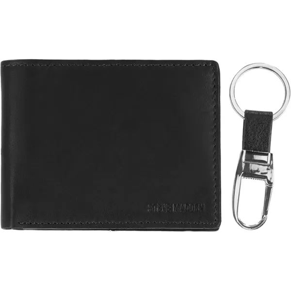 imageSteve Madden Mens RFID Leather Wallet Gift Set with Key FobBlack