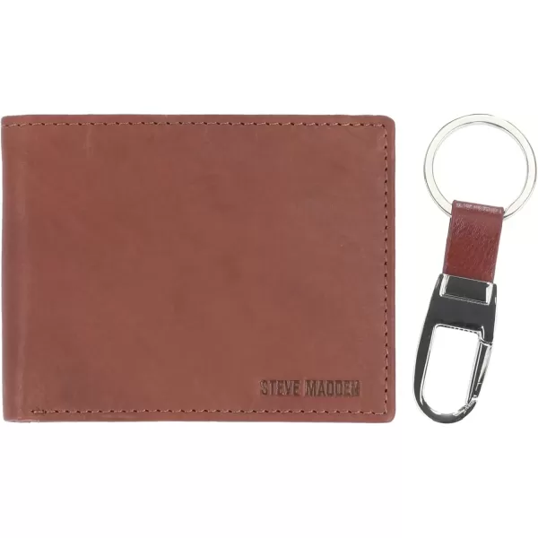 imageSteve Madden Mens RFID Leather Wallet Gift Set with Key FobBrown 2