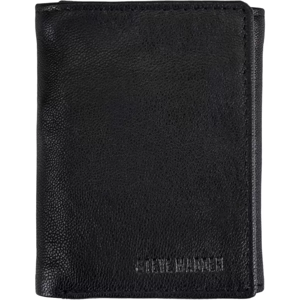 imageSteve Madden Mens RFID Trifold Wallet with Id WindowBlack Smooth Grain