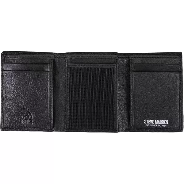 imageSteve Madden Mens RFID Trifold Wallet with Id WindowBlack Smooth Grain