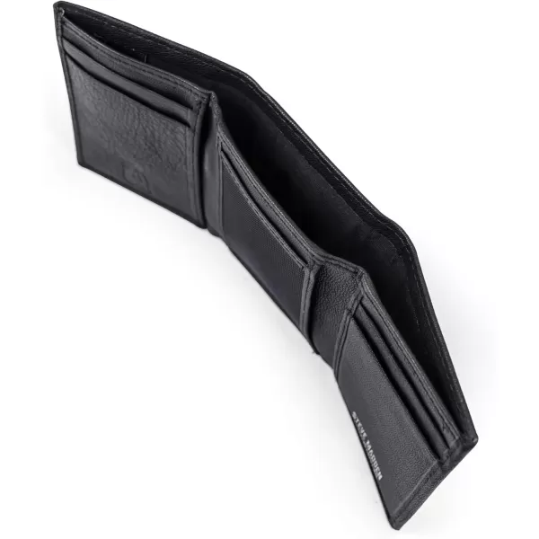 imageSteve Madden Mens RFID Trifold Wallet with Id WindowBlack Smooth Grain