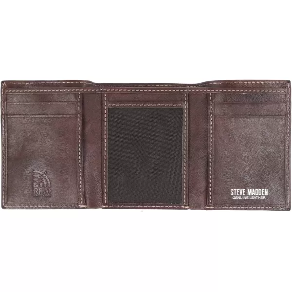 imageSteve Madden Mens RFID Trifold Wallet with Id WindowBrown Antique
