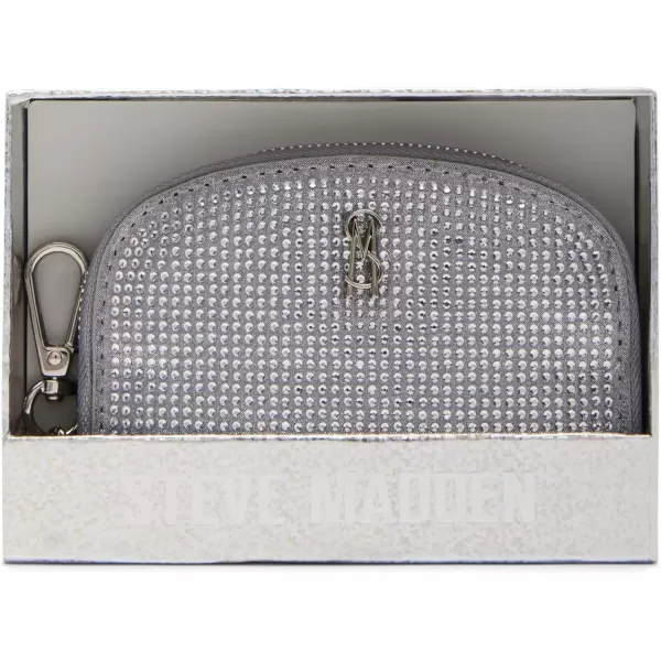 imageSteve Madden Womens Bjadez Card Case Wallet JADEZ Dome Zipper PouchRhinestone Silver