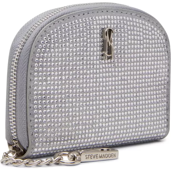 imageSteve Madden Womens Bjadez Card Case Wallet JADEZ Dome Zipper PouchRhinestone Silver