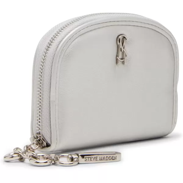 imageSteve Madden Womens Bjadez Card Case Wallet JADEZ Dome Zipper PouchSilver