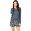 imageSteve Madden Womens Pajama 3 Piece Set Long Sleeve Shirt Pants Lounge ShortsDenim Blue  Ditsy Spot