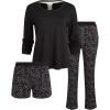 imageSteve Madden Womens Pajama 3 Piece Set Long Sleeve Shirt Pants Lounge ShortsBlack Camo Spots