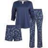 imageSteve Madden Womens Pajama 3 Piece Set Long Sleeve Shirt Pants Lounge ShortsDenim Blue  Ditsy Spot